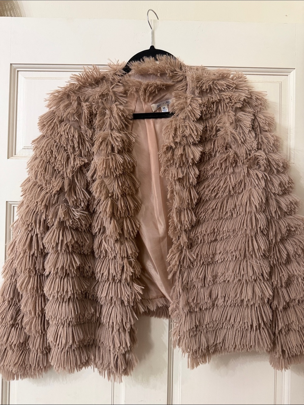 She + Sky Blush Fringe Teddy Jacket